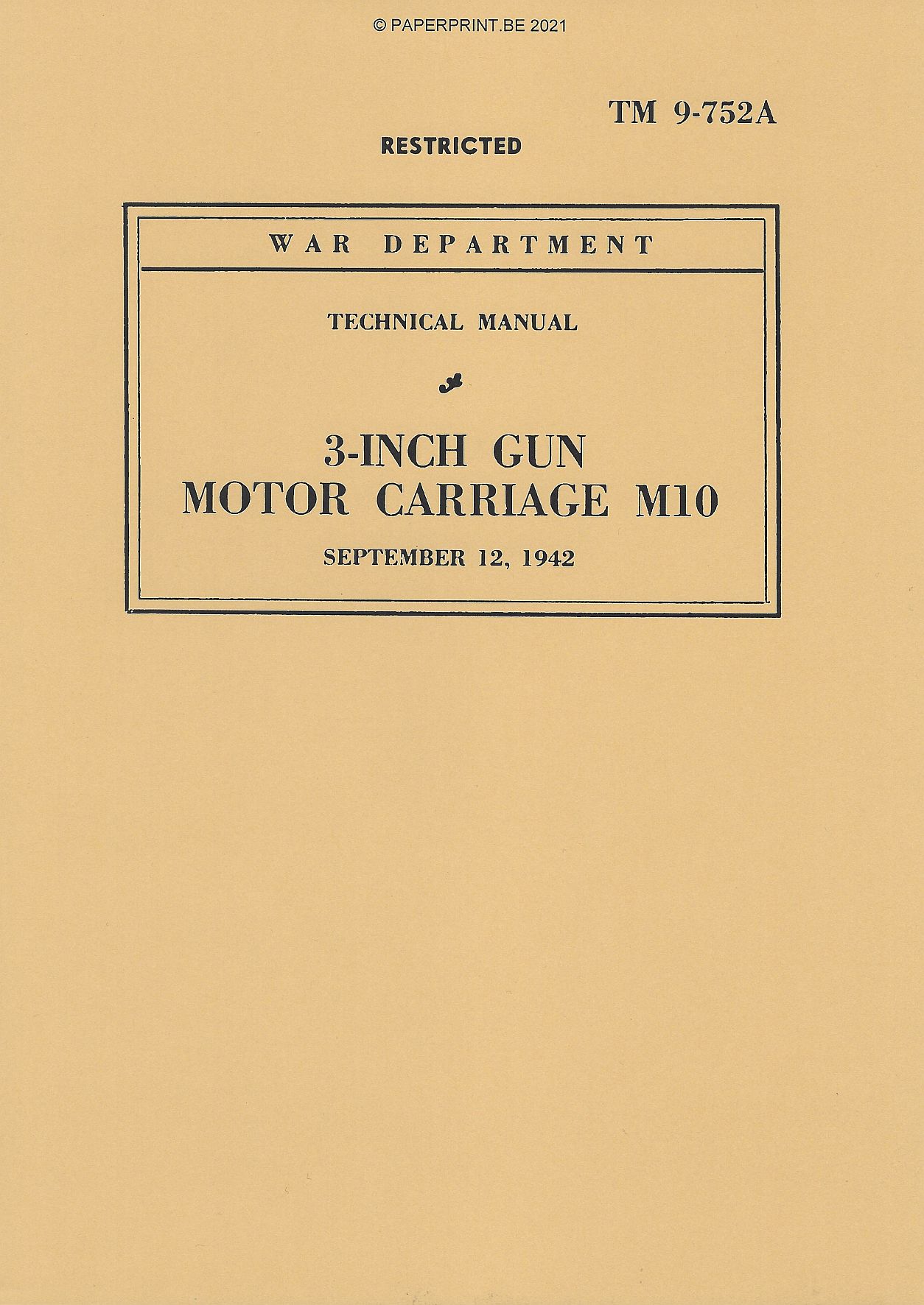 TM 9-752A US 3-INCH GUN MOTOR CARRIAGE M10